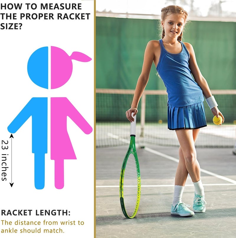 BOWEI 17"-25" Kids Tennis Racket for Aged 2-12 Lightweight Youth Tennis Racquet for Girls and Boys Outdoor/Indoor Sports with 1 Non-Slip Grip and 1 Shoulder Strap Bag Easy Carry - Image 5